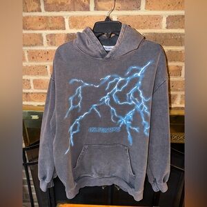 ALEFRIC EDEN AWESOME MENS MEDIUM $80 GRAY LIGHTNING HOODIE EUC